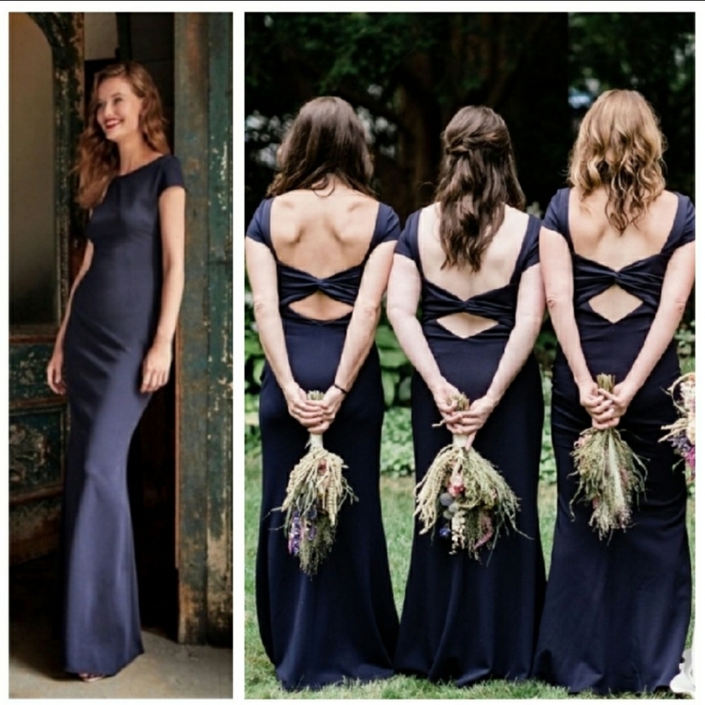 BHLDN Katie May Madison Dress Bow Back Navy Blue